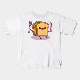 Cute Sandwich Holding Knife And Fork Kids T-Shirt